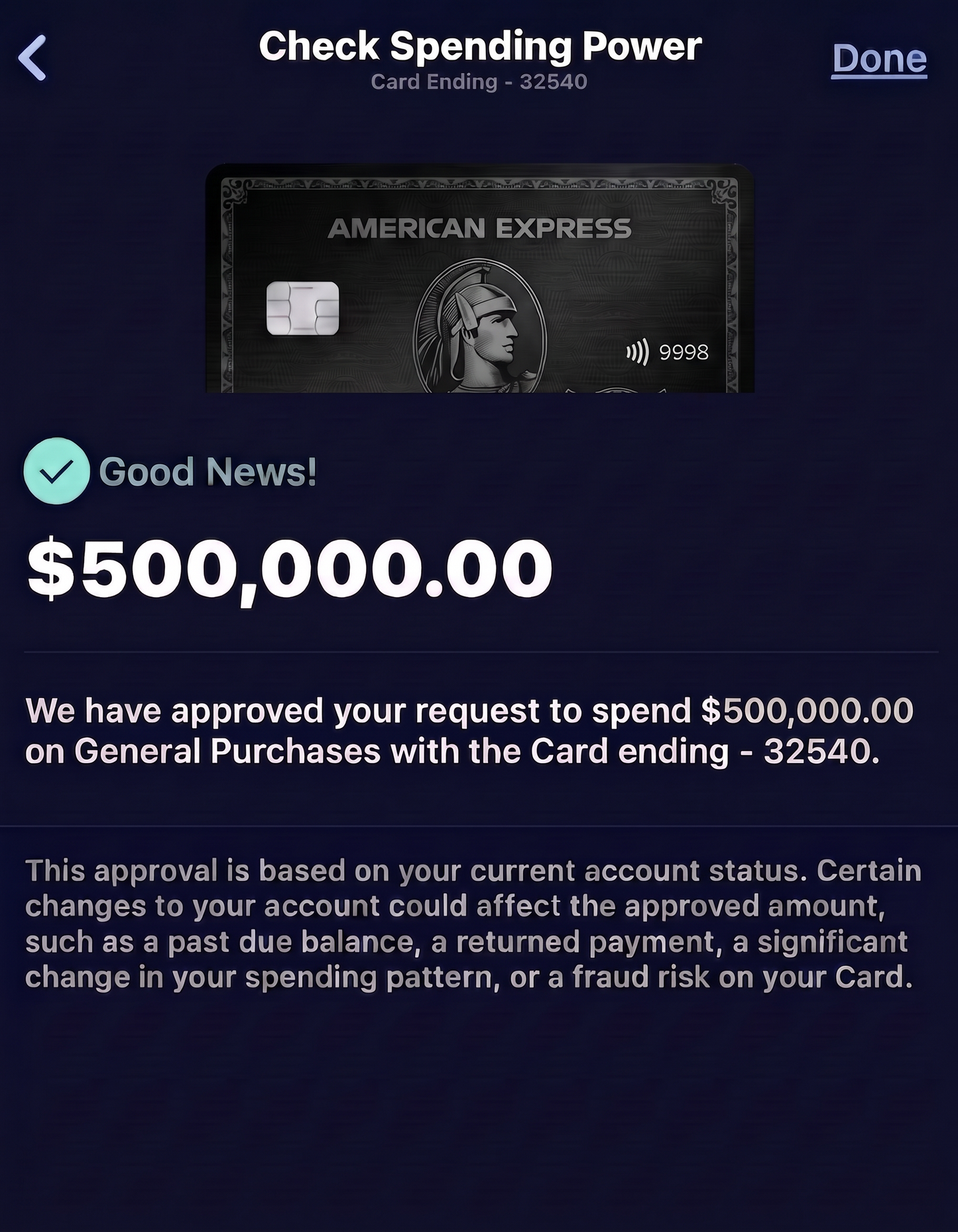 AMEX CENTURION CARD Authorized User (SPENDABLE CARD)